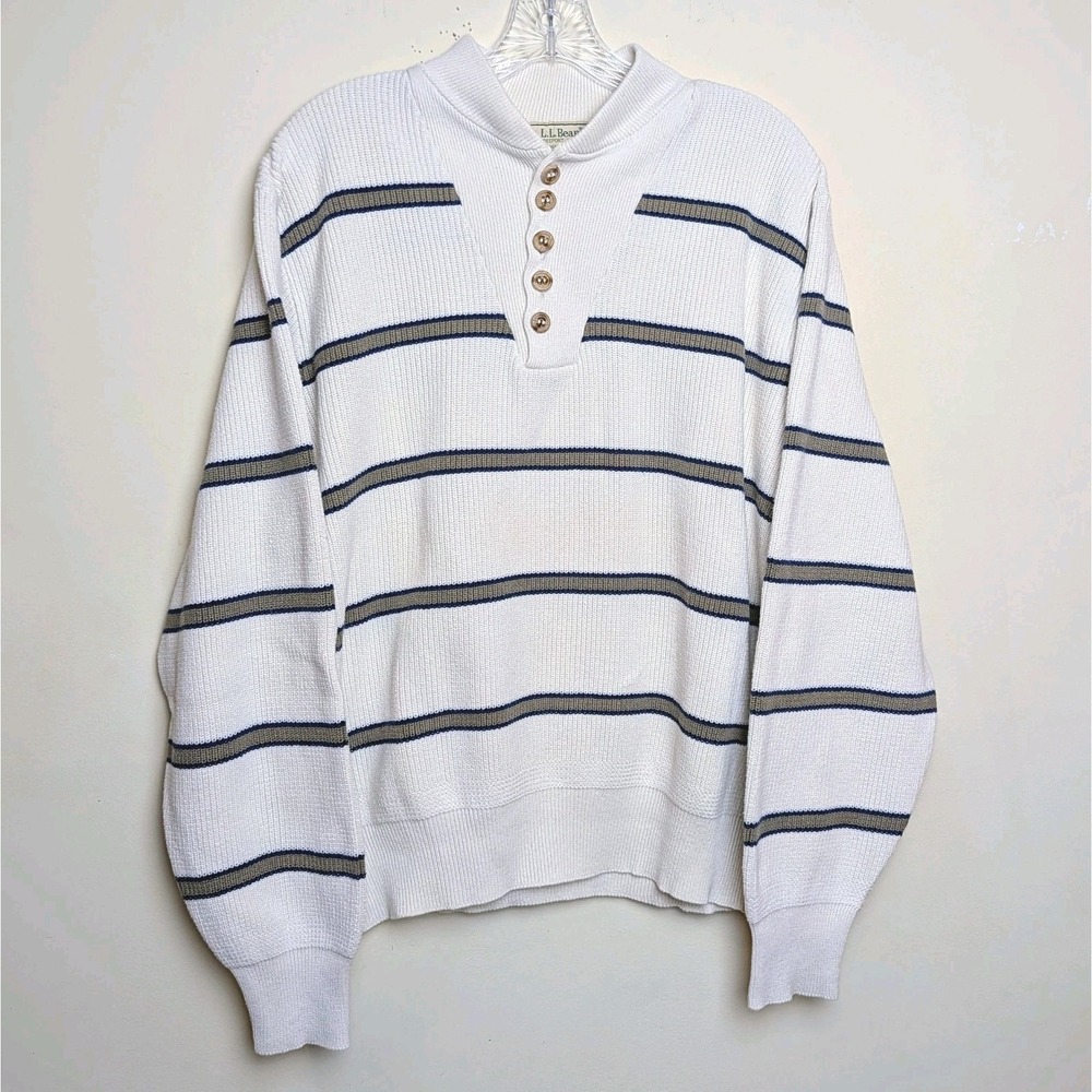 Vintage LL‎ Bean 1/4 Button Henley Sweater Fisherman USA 80s Size Medium